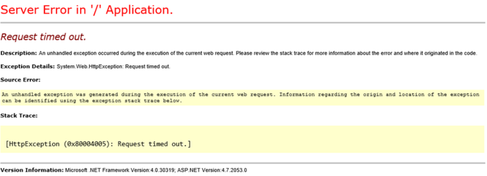 asp.net의 오류를 통한 요청 시간