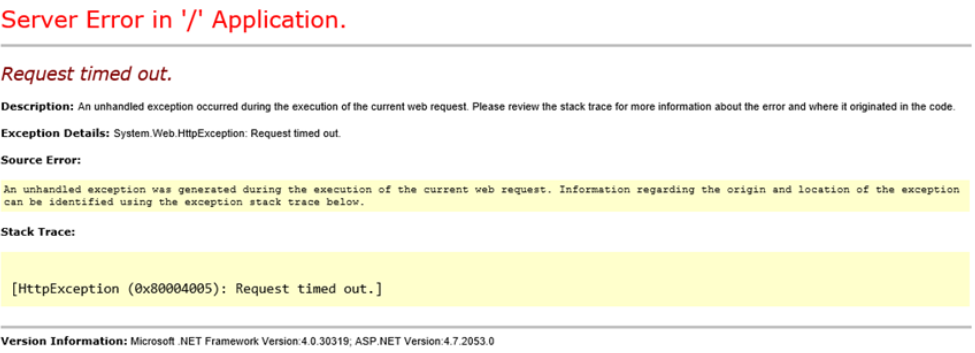 request time ailleurs error in asp.net